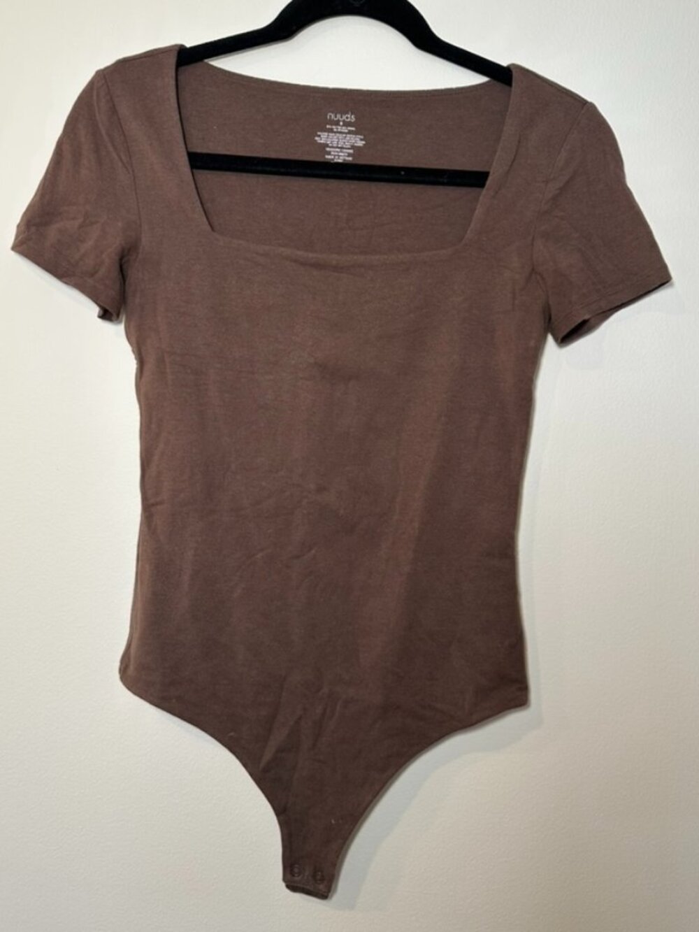 Nuuds Cotton Short Sleeve Square Neck Bodysuit, Coffee